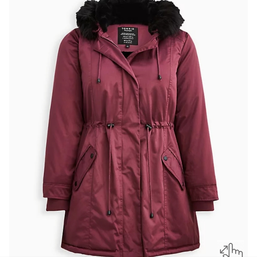 NWT Torrid 1X FUR-LINED PARKA - NYLON HOODED FAUX FUR TRIM PURPLE